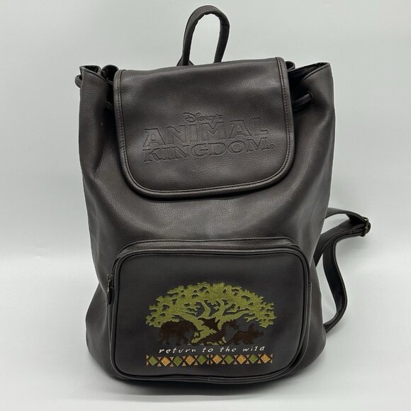 VTG Disney World Animal Kingdom Bag Brown Faux Leather Embroidered Tree Of Life - Picture 1 of 16